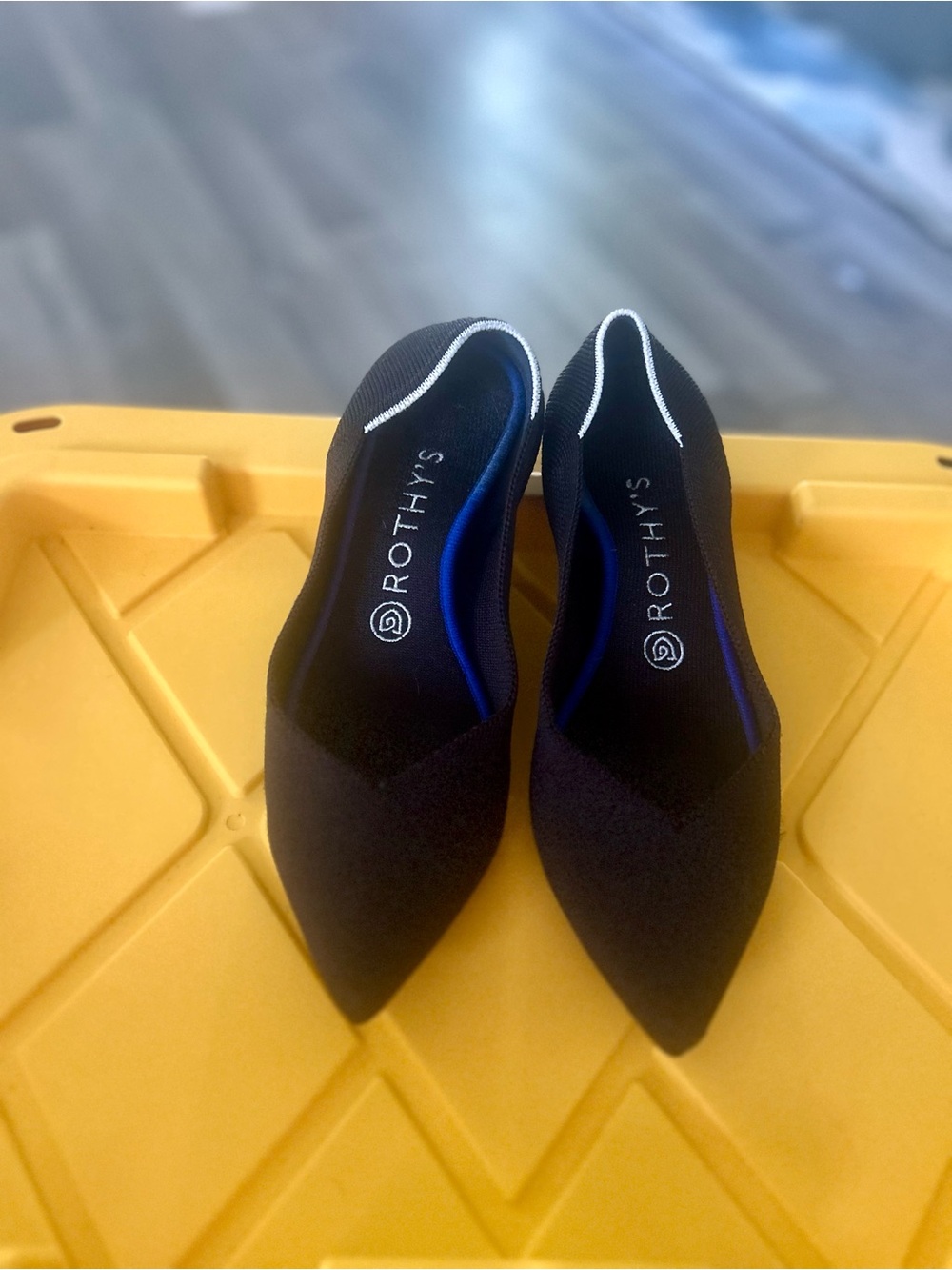 Rothy's The Point Black Toe Knit Flats with White Trim